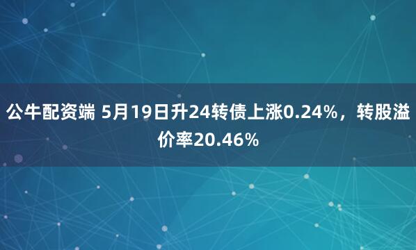 公牛配资端 5月19日升24转债上涨0.24%，转股溢价率20.46%